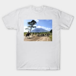 Colorized Vintage Photo of Cattle Drive past San Miguel Volcano T-Shirt